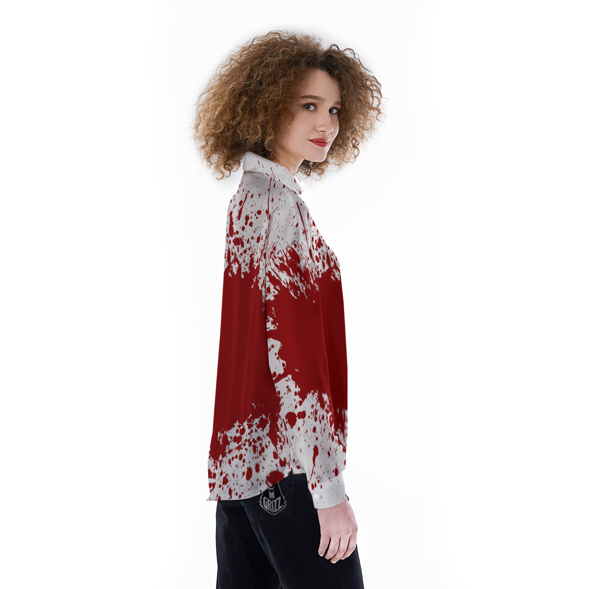 Splashed Blood Print Women's Long Sleeve Shirts-grizzshop