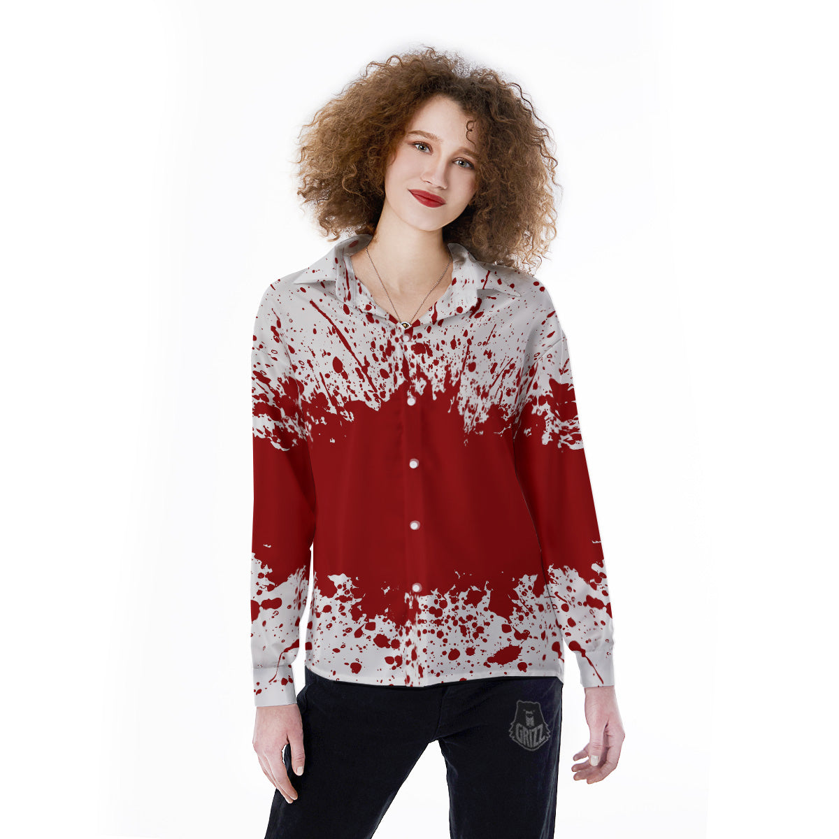 Splashed Blood Print Women's Long Sleeve Shirts-grizzshop