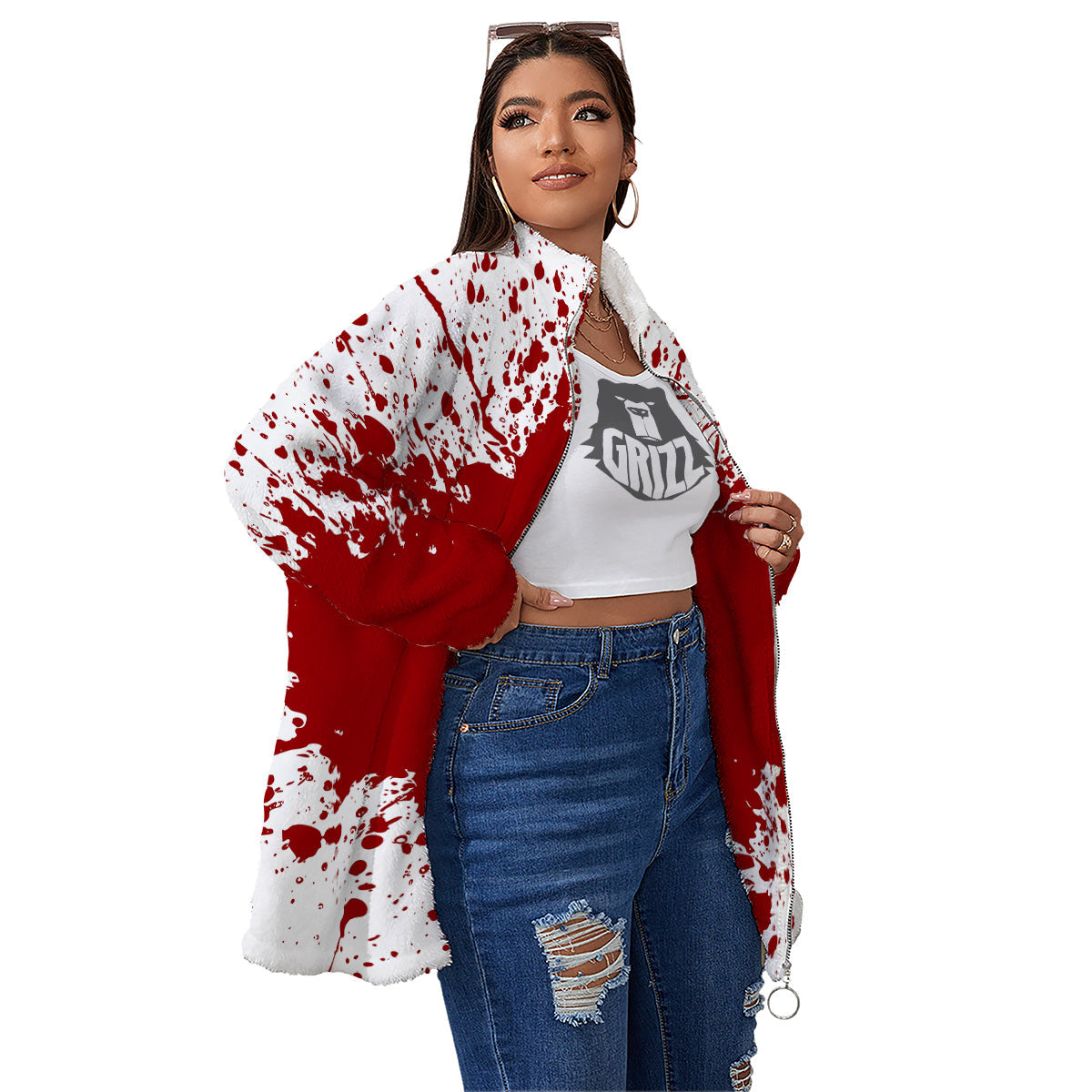 Splashed Blood Print Women's Sherpa Jacket-grizzshop