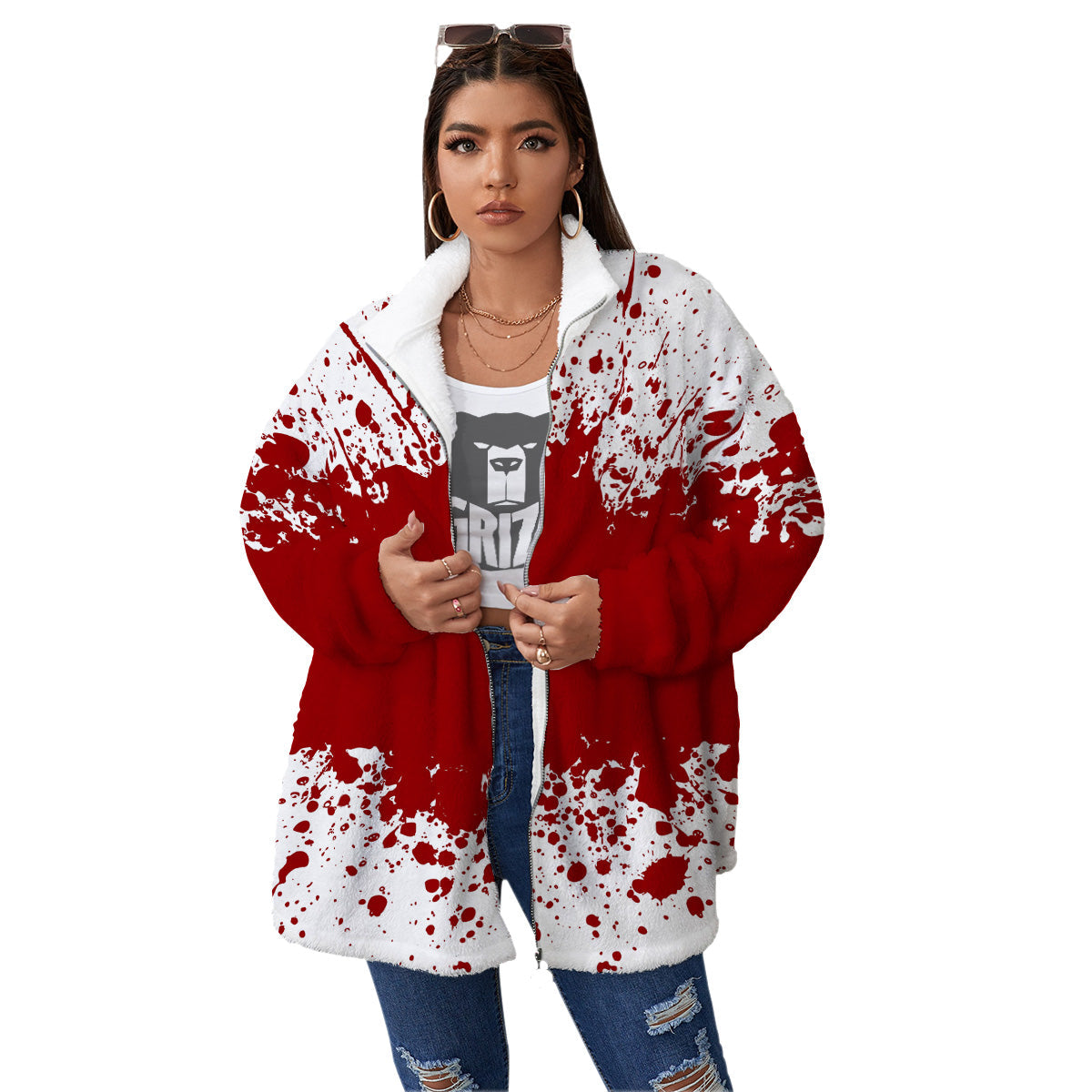 Splashed Blood Print Women's Sherpa Jacket-grizzshop
