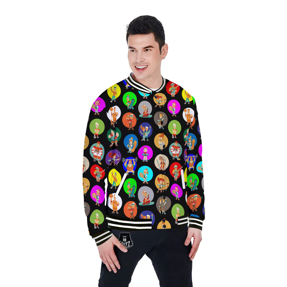 Sport Colorful Print Pattern Baseball Jacket-grizzshop