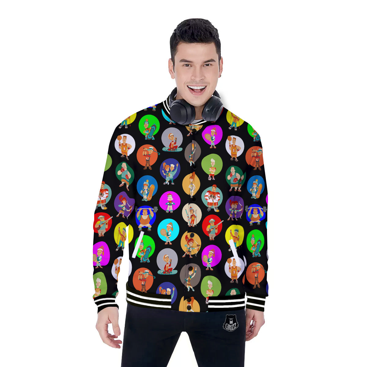 Sport Colorful Print Pattern Baseball Jacket-grizzshop