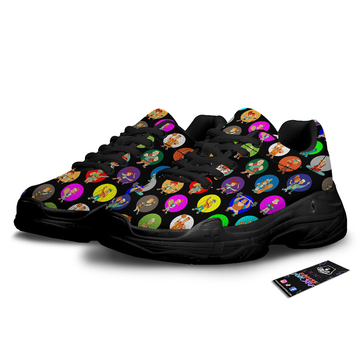 Sport Colorful Print Pattern Black Chunky Shoes-grizzshop