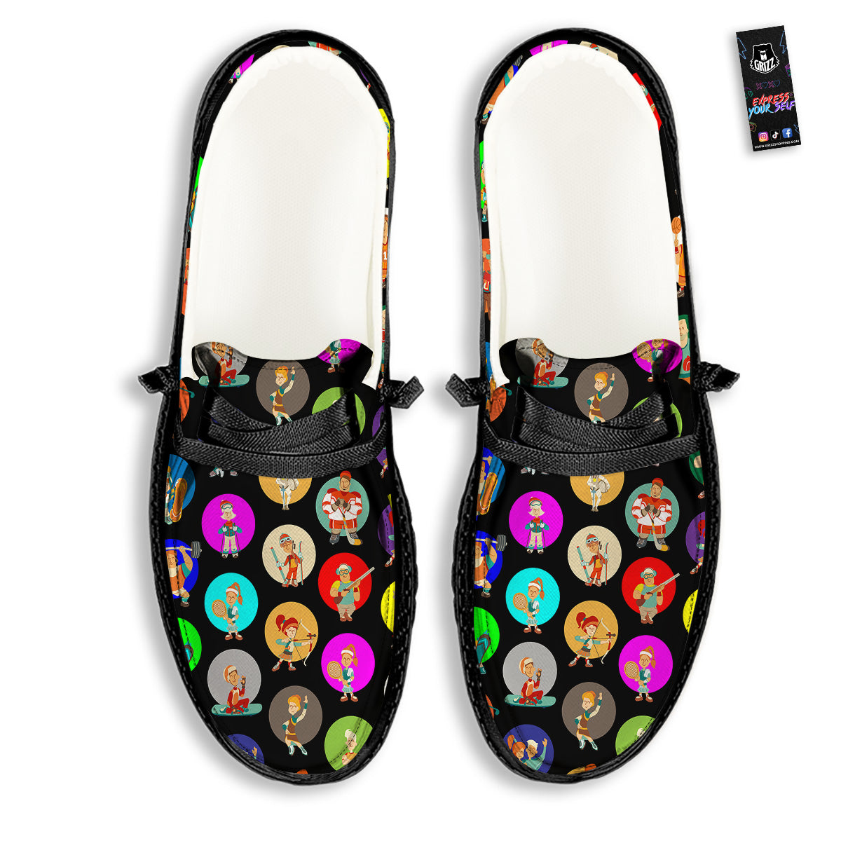 Sport Colorful Print Pattern Black Loafers-grizzshop