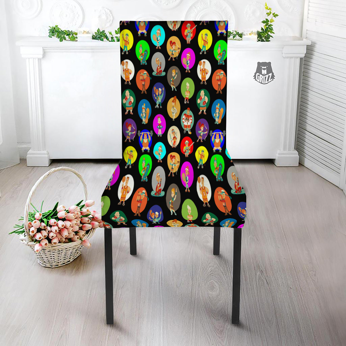 Sport Colorful Print Pattern Dining Chair Slipcover-grizzshop