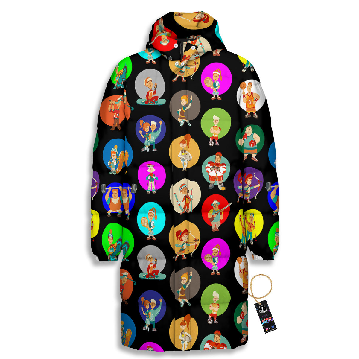 Sport Colorful Print Pattern Long Down Jacket-grizzshop
