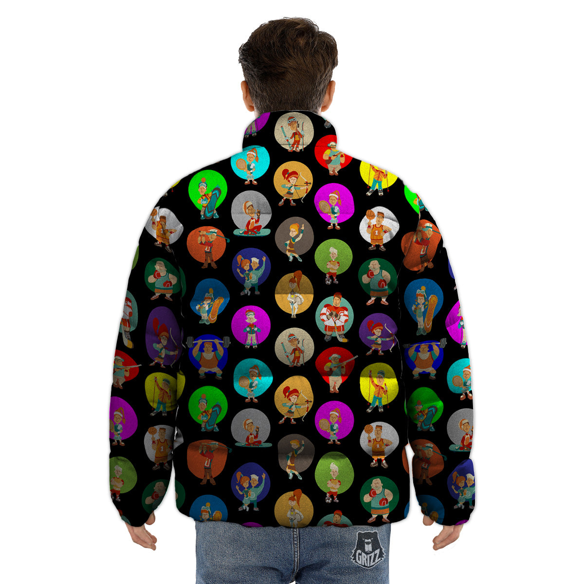 Sport Colorful Print Pattern Puffer Jacket-grizzshop