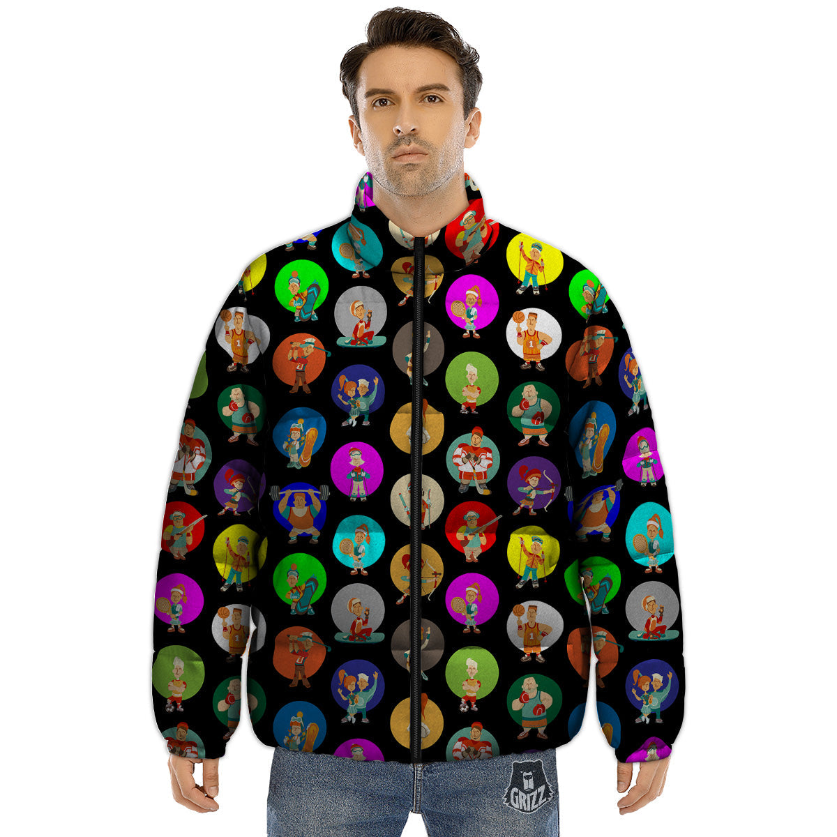 Sport Colorful Print Pattern Puffer Jacket-grizzshop