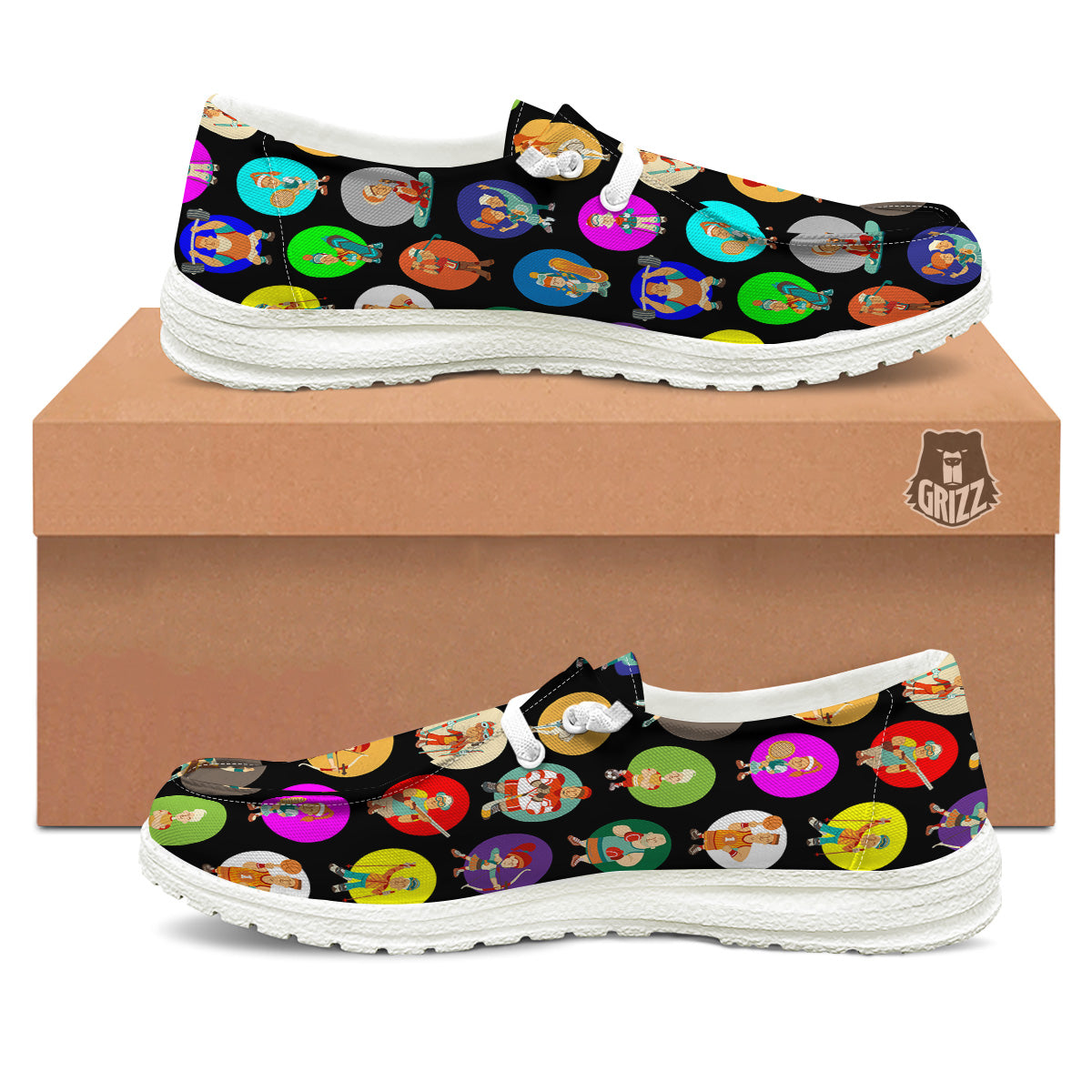 Sport Colorful Print Pattern White Loafers-grizzshop