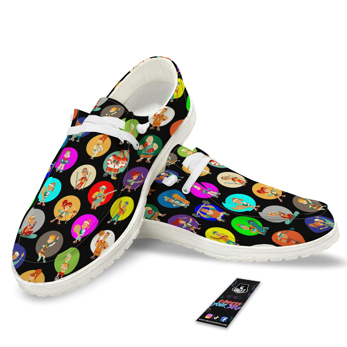 Sport Colorful Print Pattern White Loafers-grizzshop