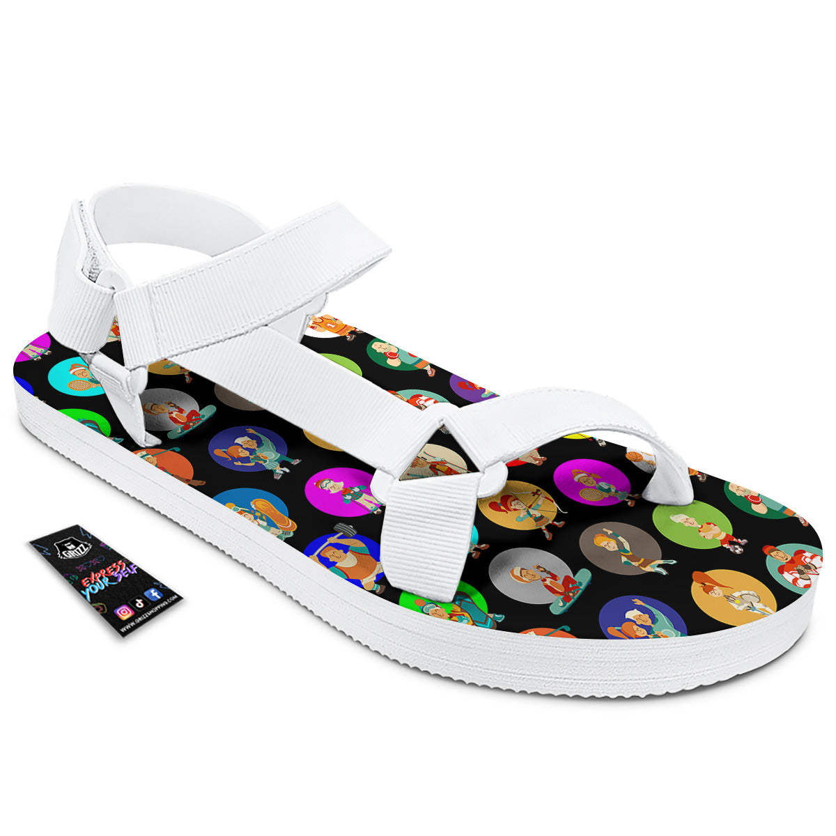 Sport Colorful Print Pattern White Open Toe Sandals-grizzshop