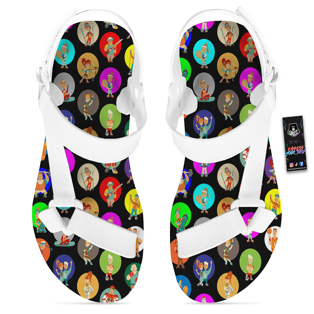 Sport Colorful Print Pattern White Open Toe Sandals-grizzshop