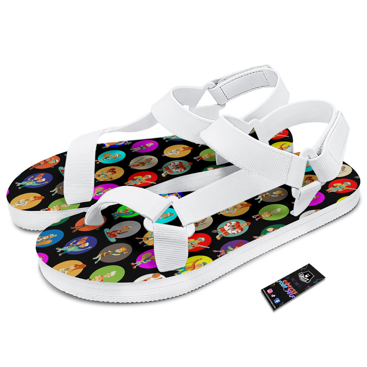 Sport Colorful Print Pattern White Open Toe Sandals-grizzshop