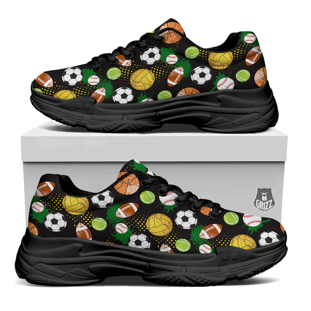 Sport Equipment Print Pattern Black Chunky Shoes-grizzshop