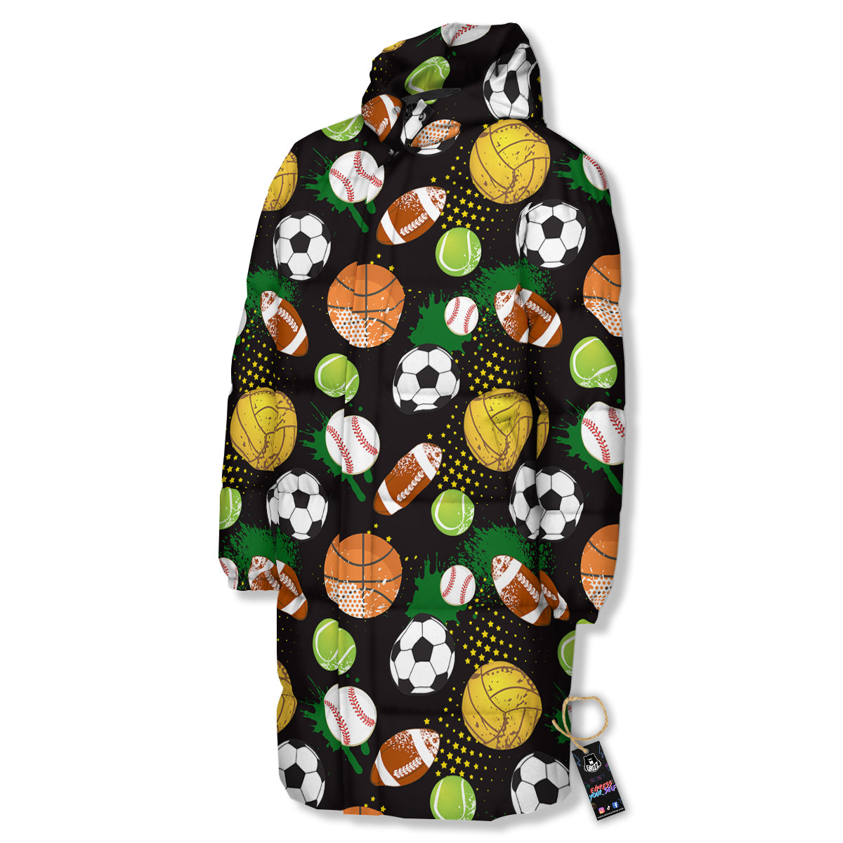 Sport Equipment Print Pattern Long Down Jacket-grizzshop