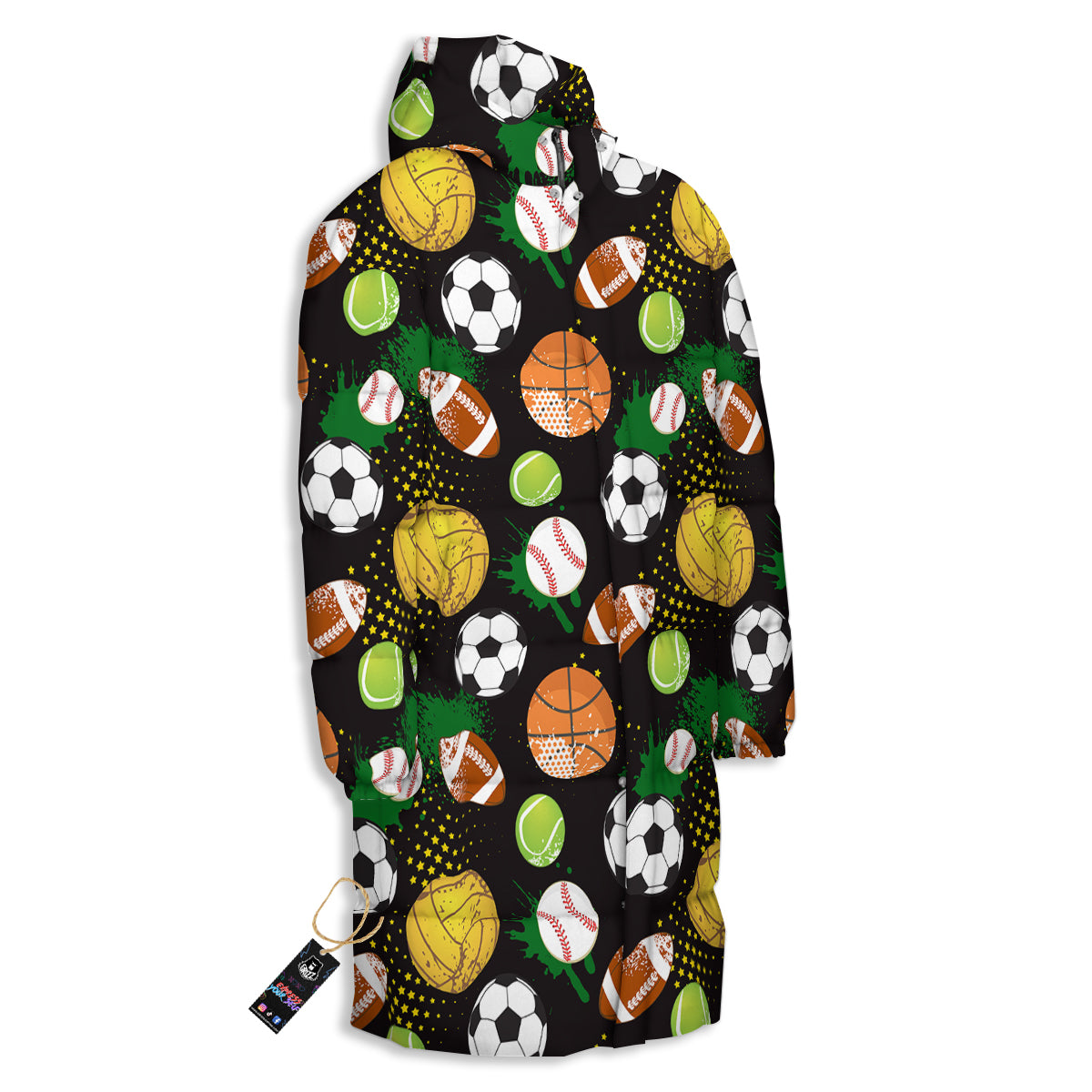 Sport Equipment Print Pattern Long Down Jacket-grizzshop