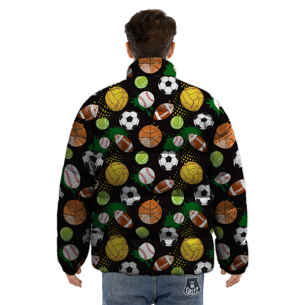 Sport Equipment Print Pattern Puffer Jacket-grizzshop