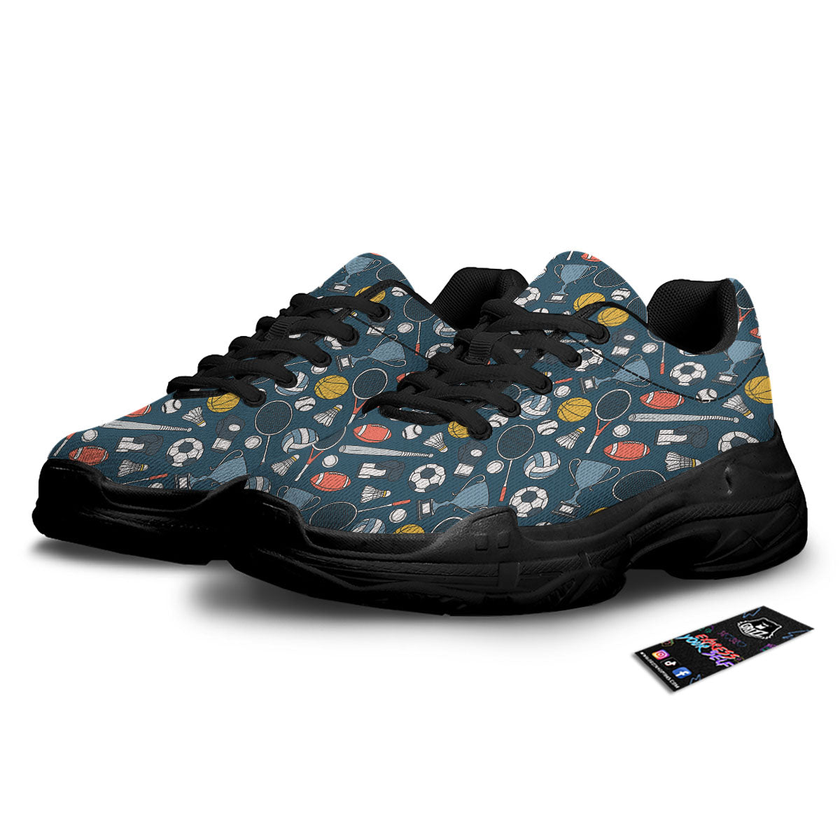 Sport Lacrosse Print Pattern Black Chunky Shoes-grizzshop