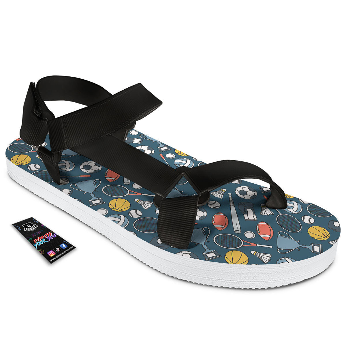 Sport Lacrosse Print Pattern Black Open Toe Sandals-grizzshop