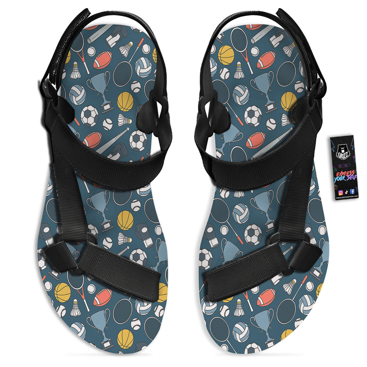 Sport Lacrosse Print Pattern Black Open Toe Sandals-grizzshop