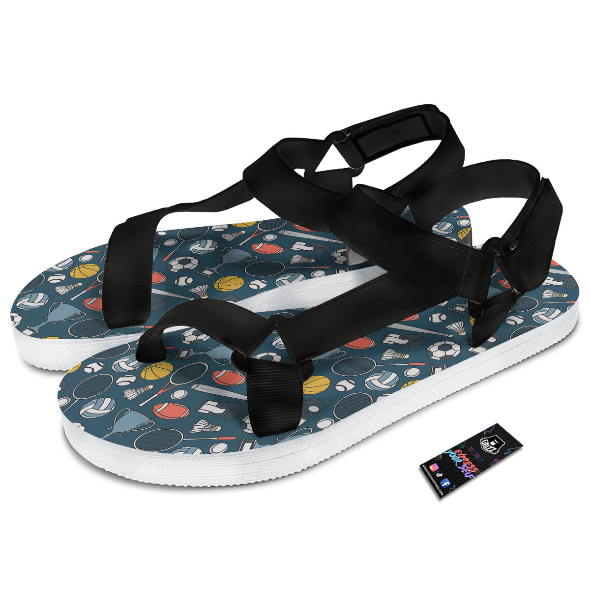 Sport Lacrosse Print Pattern Black Open Toe Sandals-grizzshop