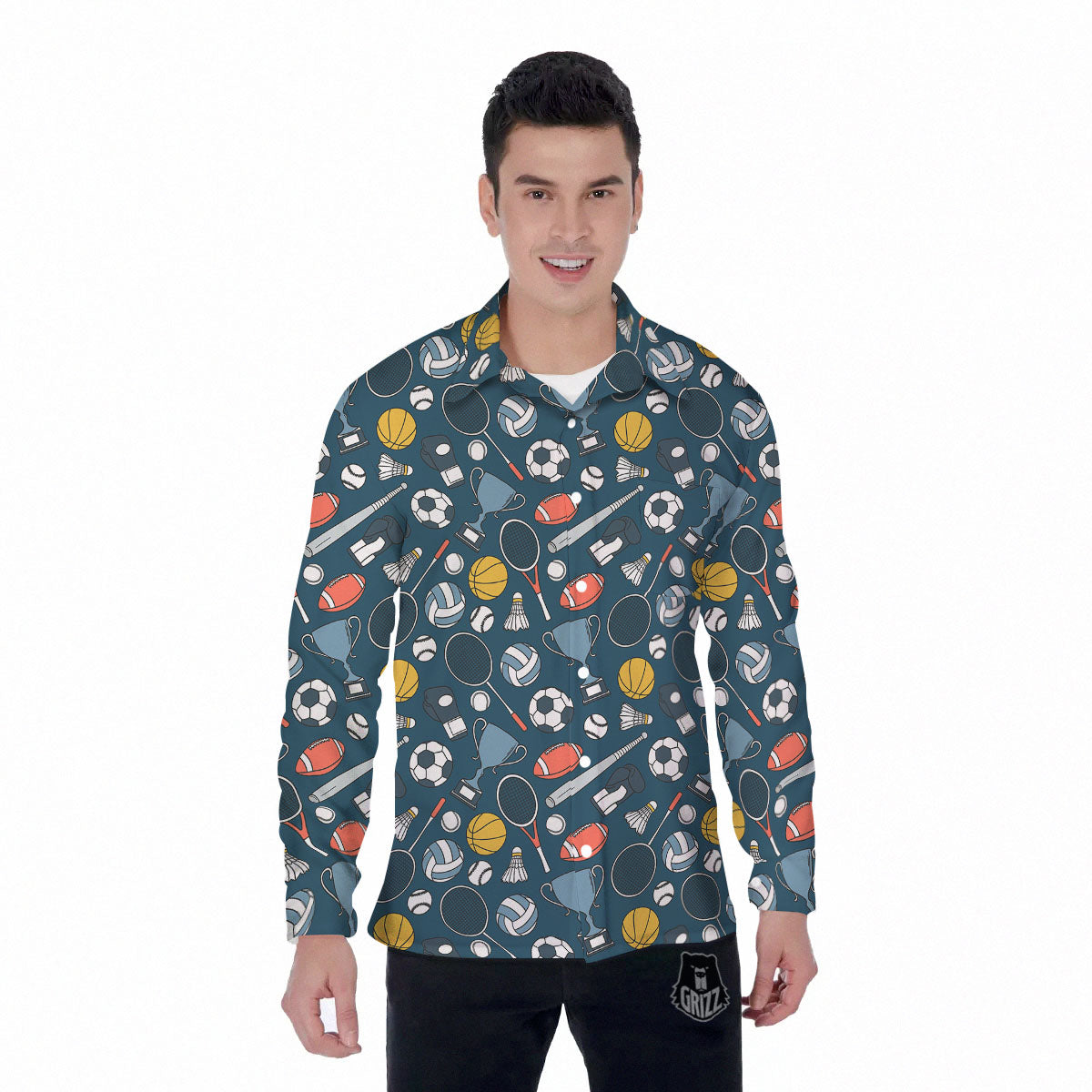 Sport Lacrosse Print Pattern Men's Long Sleeve Shirts-grizzshop
