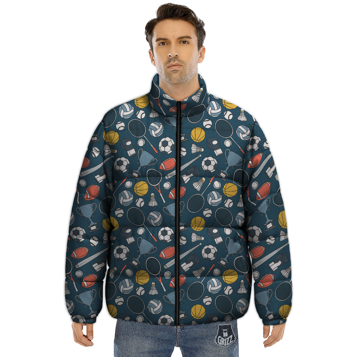 Sport Lacrosse Print Pattern Puffer Jacket-grizzshop