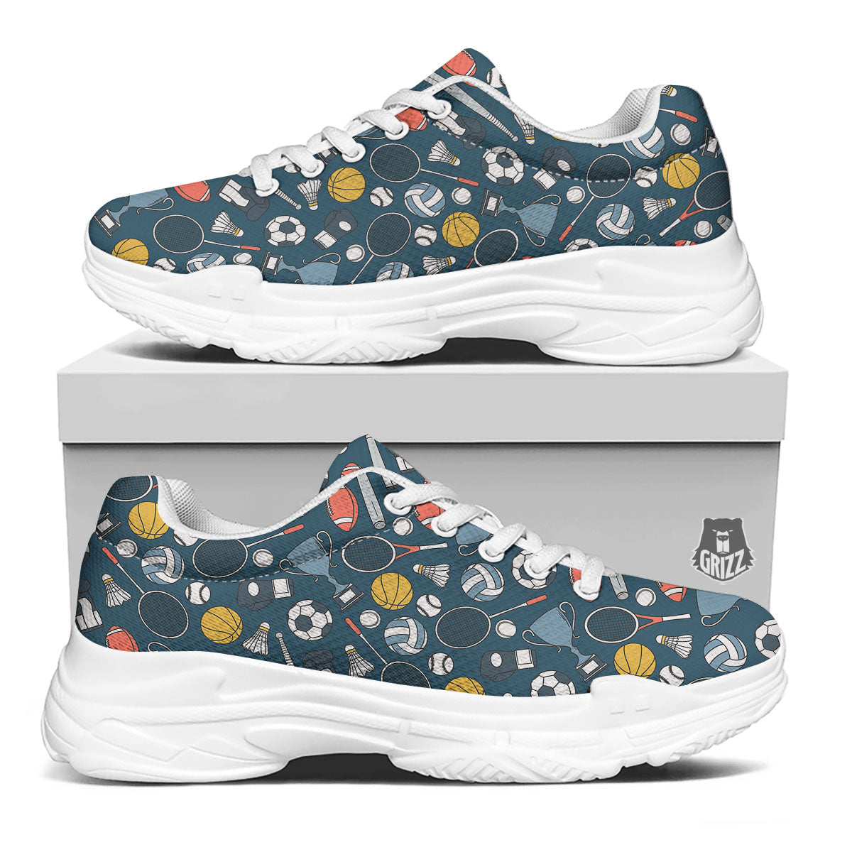 Sport Lacrosse Print Pattern White Chunky Shoes-grizzshop