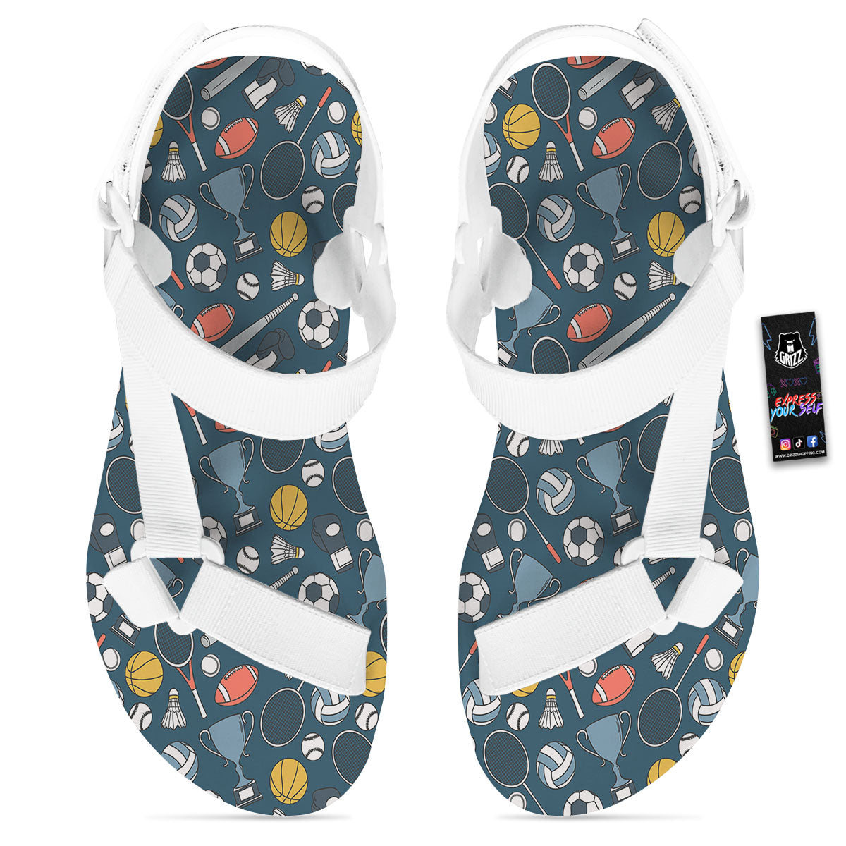 Sport Lacrosse Print Pattern White Open Toe Sandals-grizzshop