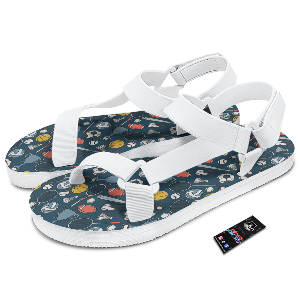 Sport Lacrosse Print Pattern White Open Toe Sandals-grizzshop