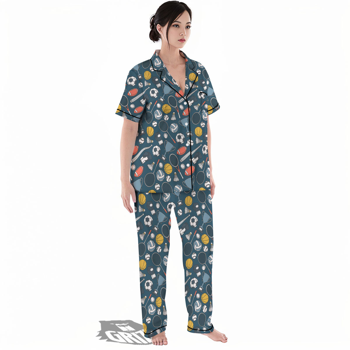 Sport Lacrosse Print Pattern Women's Pajamas Set-grizzshop