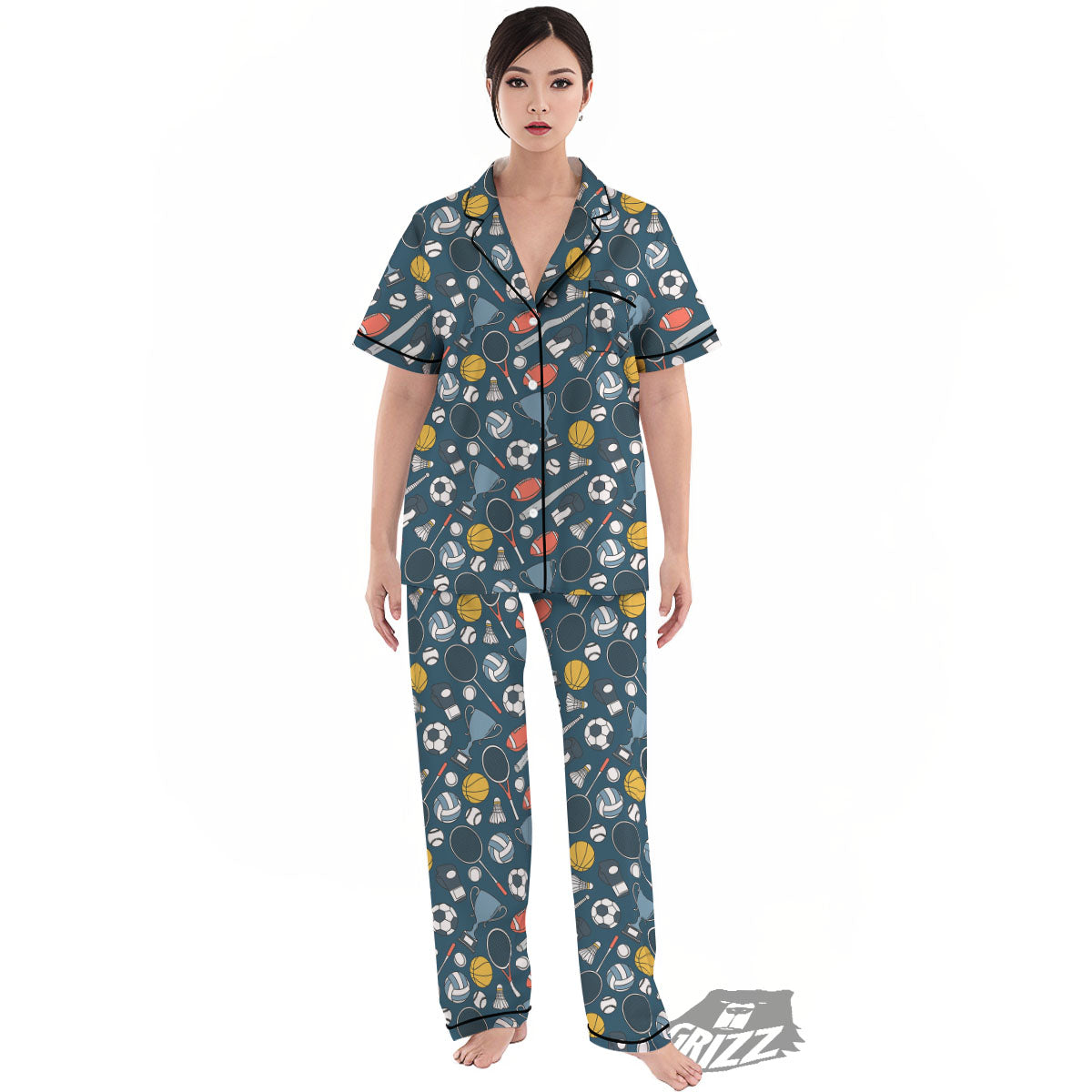 Sport Lacrosse Print Pattern Women's Pajamas Set-grizzshop