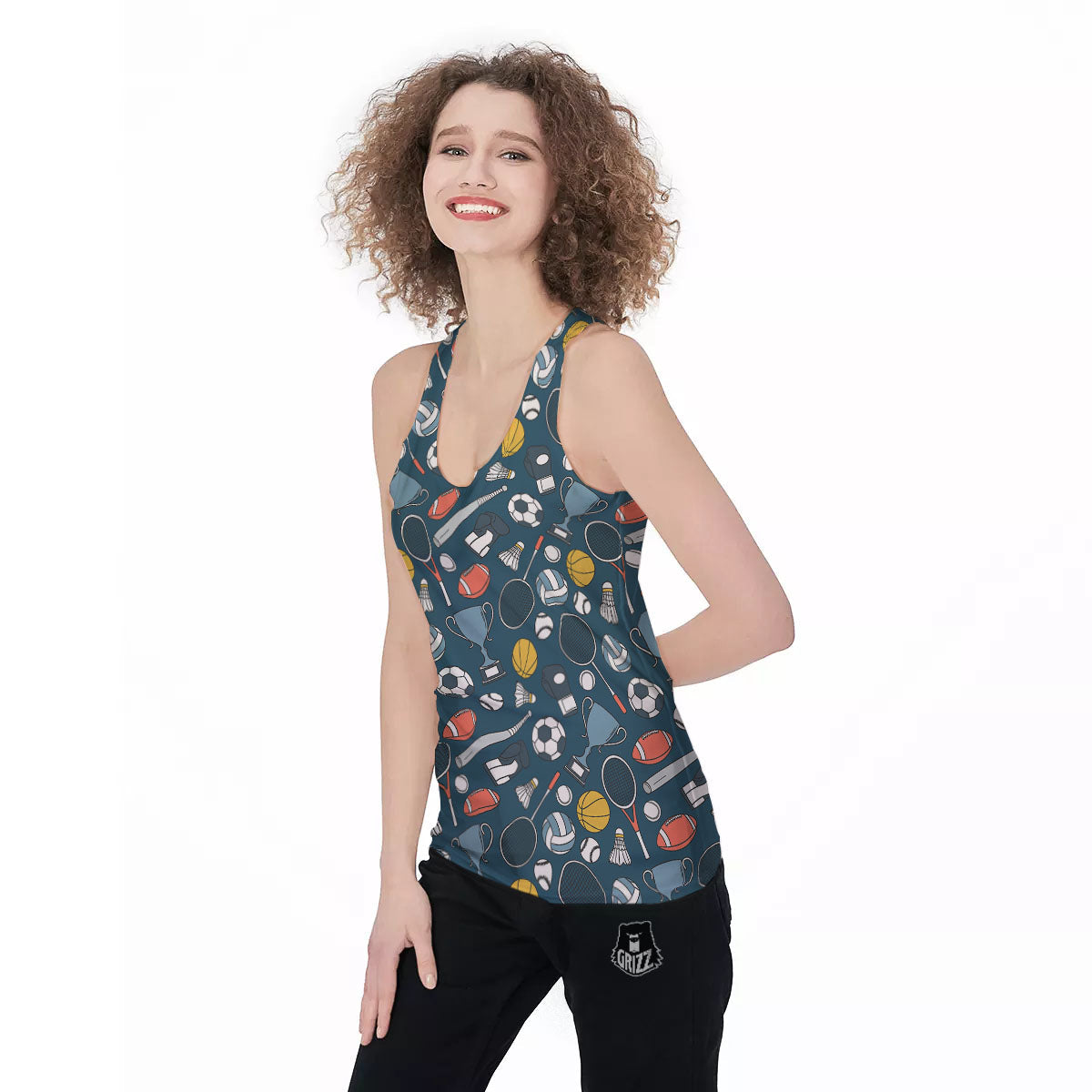 Sport Lacrosse Print Pattern Women's Racerback Tank Top-grizzshop