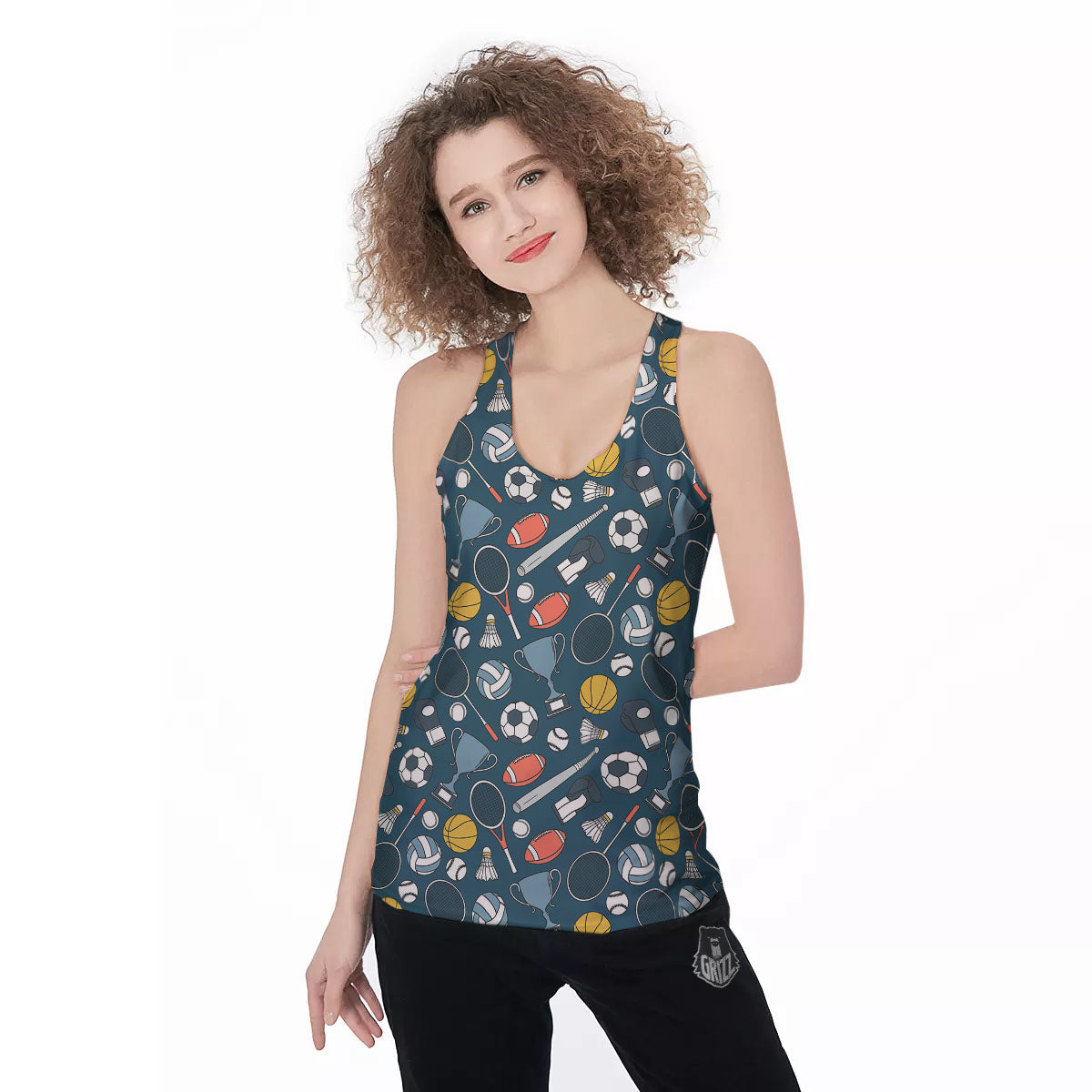 Sport Lacrosse Print Pattern Women's Racerback Tank Top-grizzshop