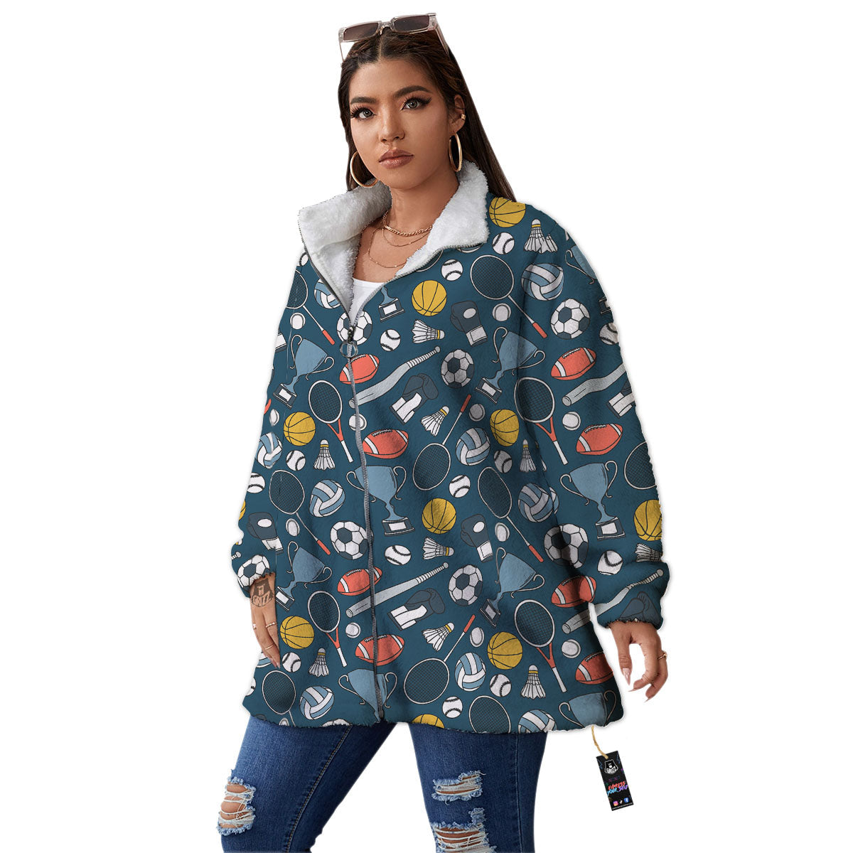 Sport Lacrosse Print Pattern Women's Sherpa Jacket-grizzshop