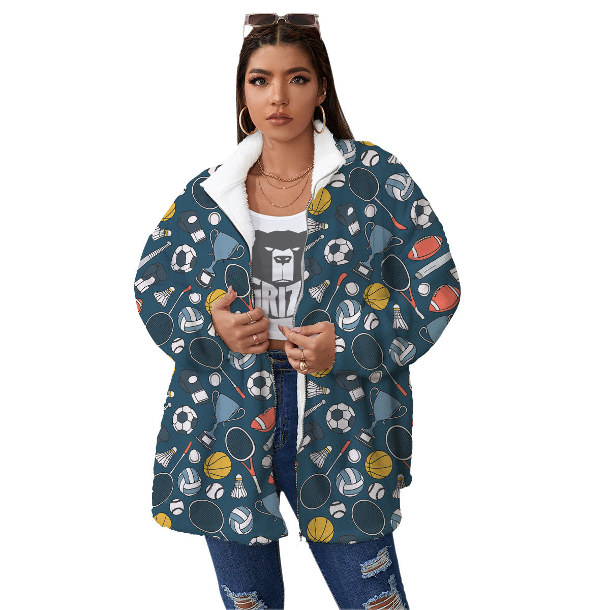 Sport Lacrosse Print Pattern Women's Sherpa Jacket-grizzshop