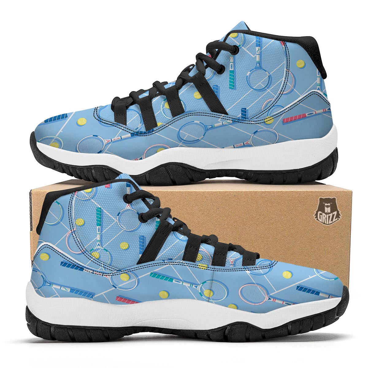 Sport Tennis Print Pattern Black Bball Shoes-grizzshop