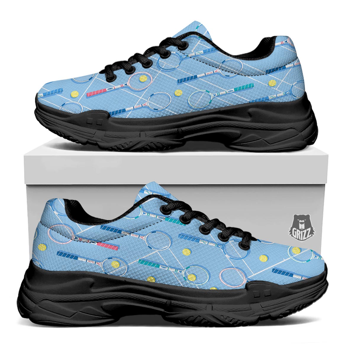 Sport Tennis Print Pattern Black Chunky Shoes-grizzshop