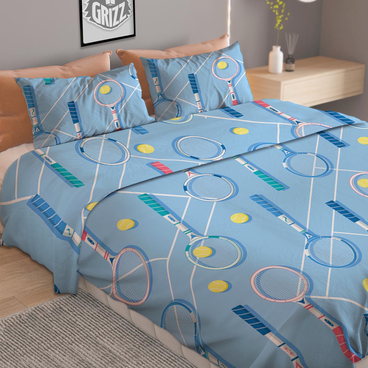 Sport Tennis Print Pattern Duvet Cover Bedding Set