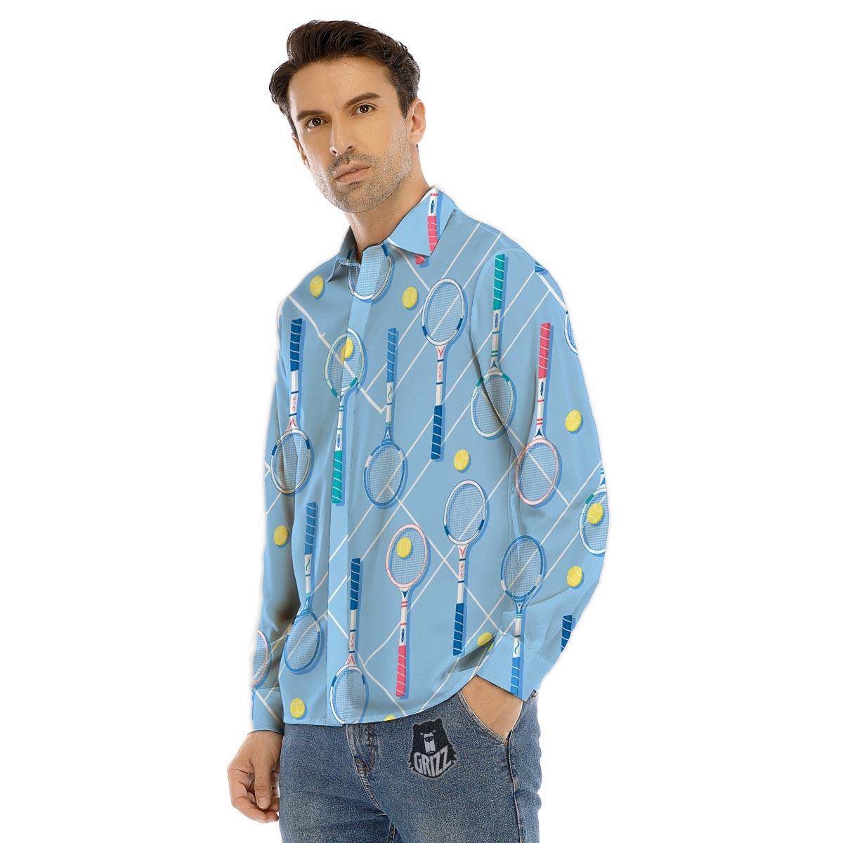 Sport Tennis Print Pattern Men's Dress Shirts-grizzshop