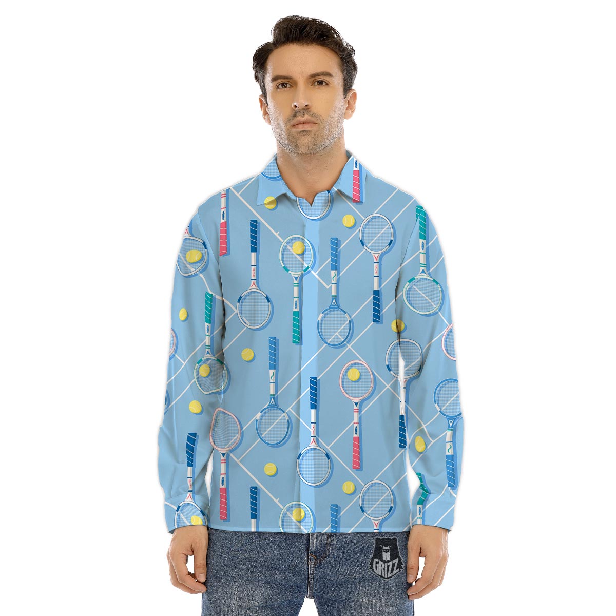 Sport Tennis Print Pattern Men's Dress Shirts-grizzshop