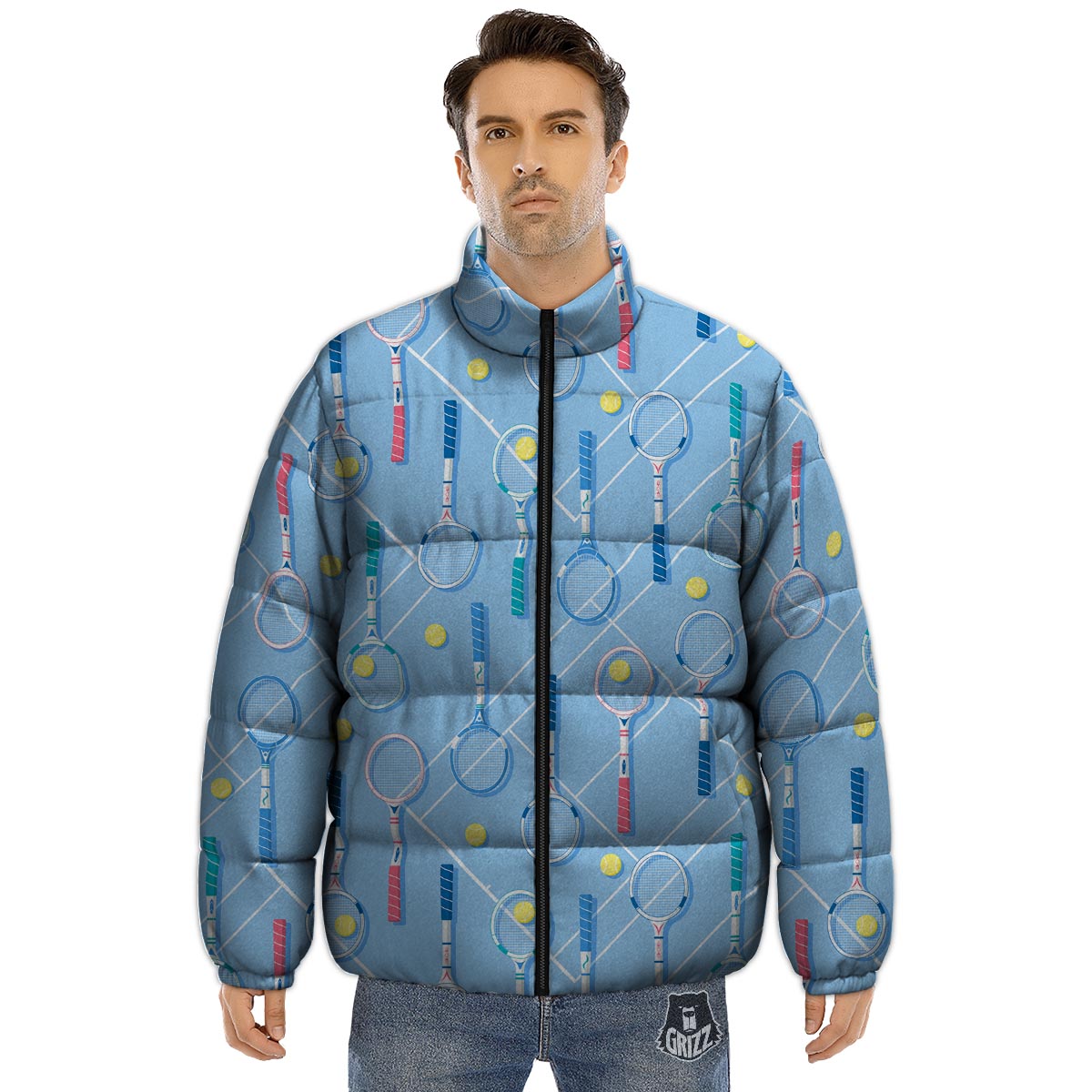 Sport Tennis Print Pattern Puffer Jacket-grizzshop