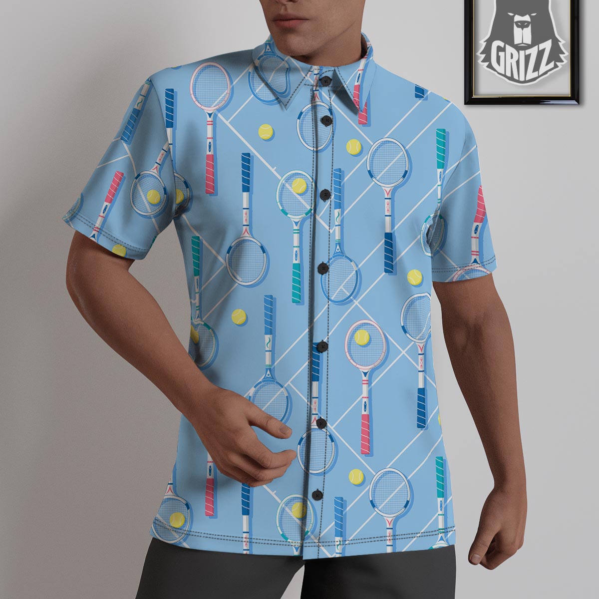Sport Tennis Print Pattern Untucked Shirts-grizzshop