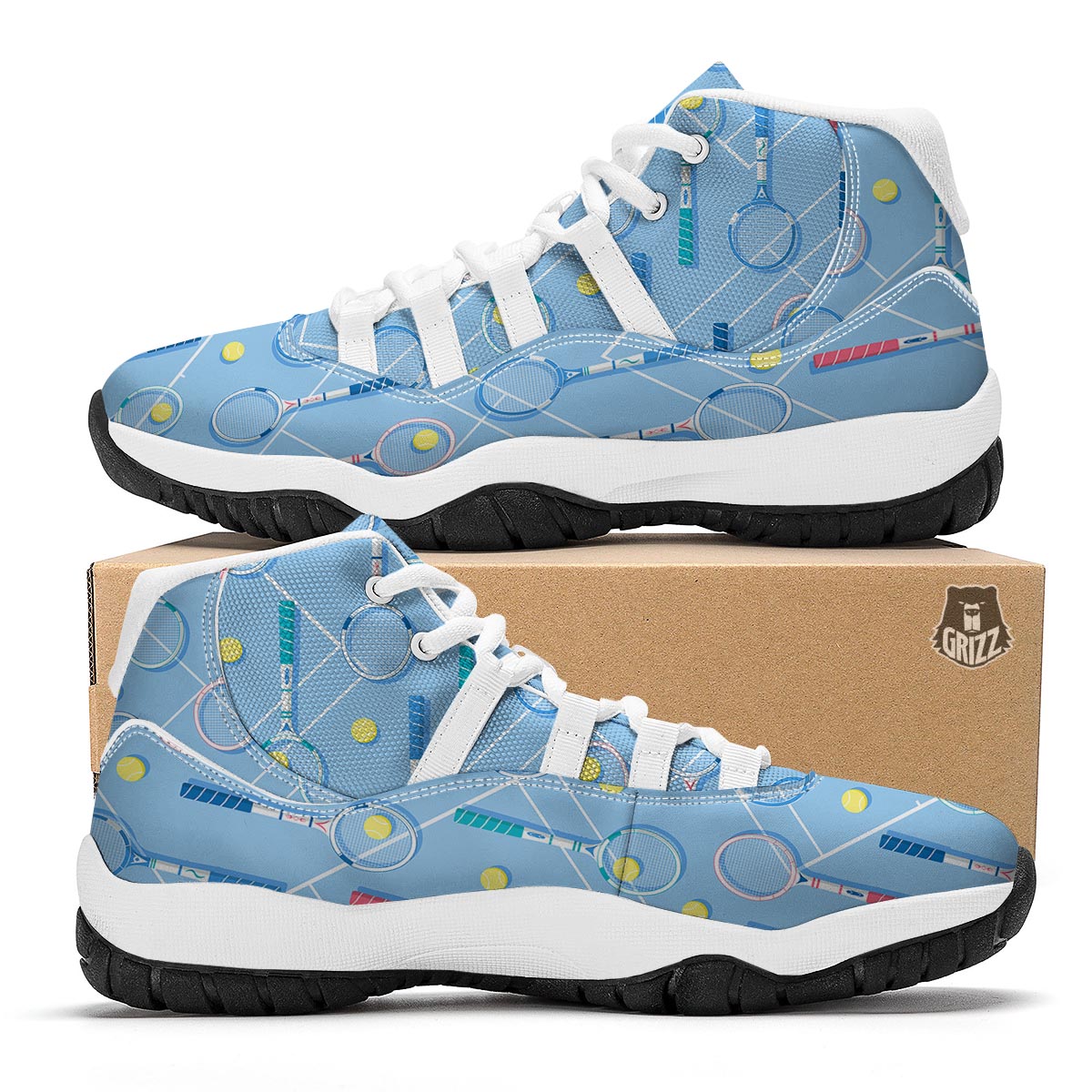 Sport Tennis Print Pattern White Bball Shoes-grizzshop