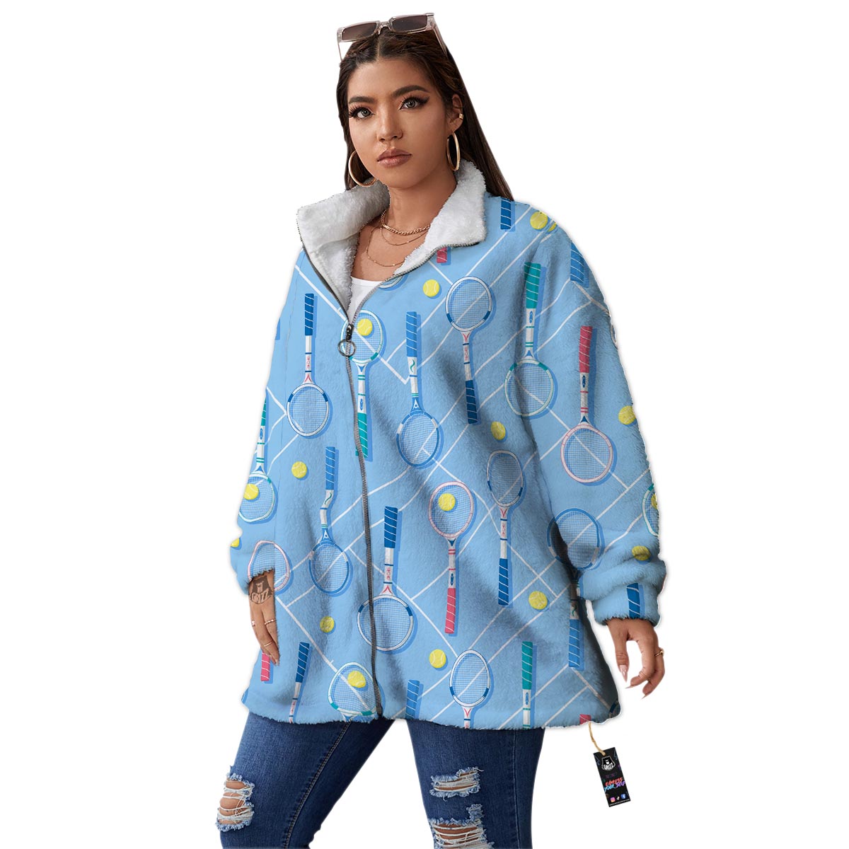Sport Tennis Print Pattern Women's Sherpa Jacket-grizzshop