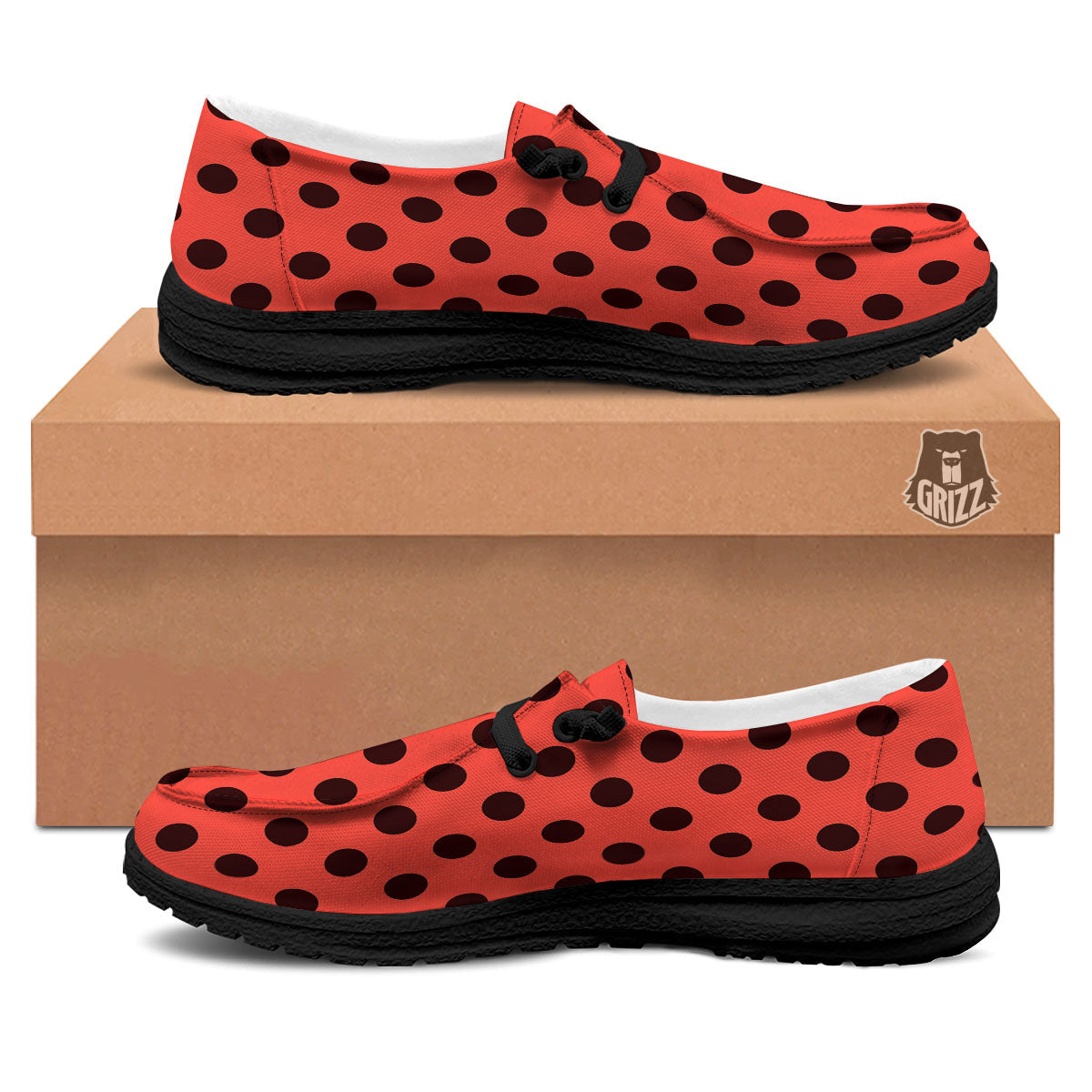 Spots Ladybug Print Pattern Black Loafers-grizzshop