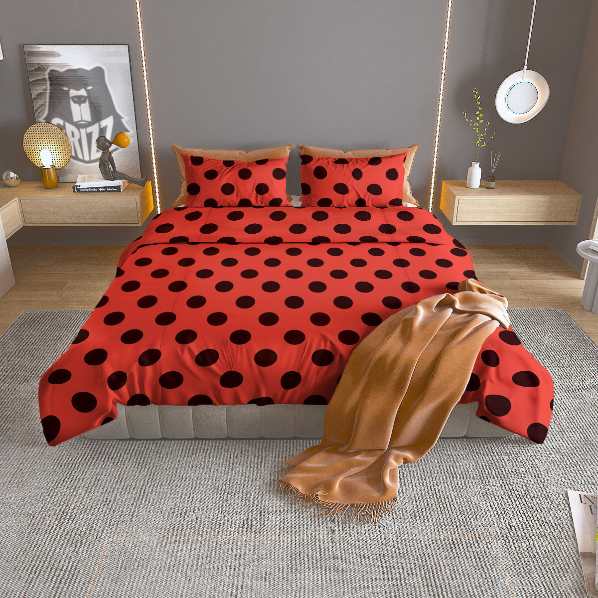 Spots Ladybug Print Pattern Duvet Cover Bedding Set-grizzshop