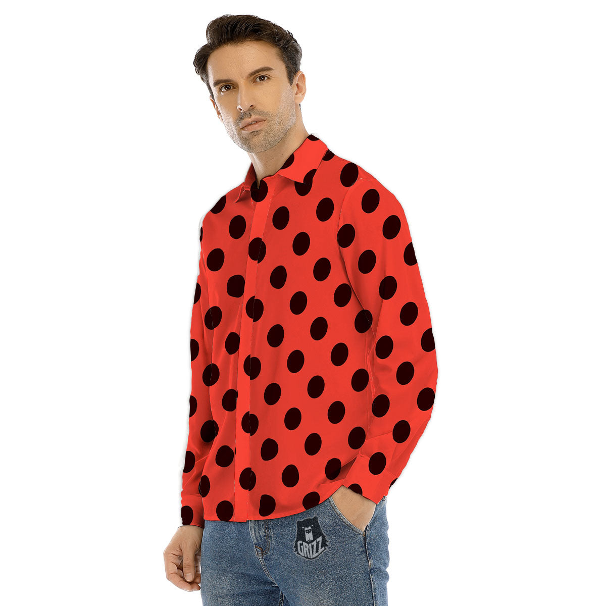 Spots Ladybug Print Pattern Men's Dress Shirts-grizzshop