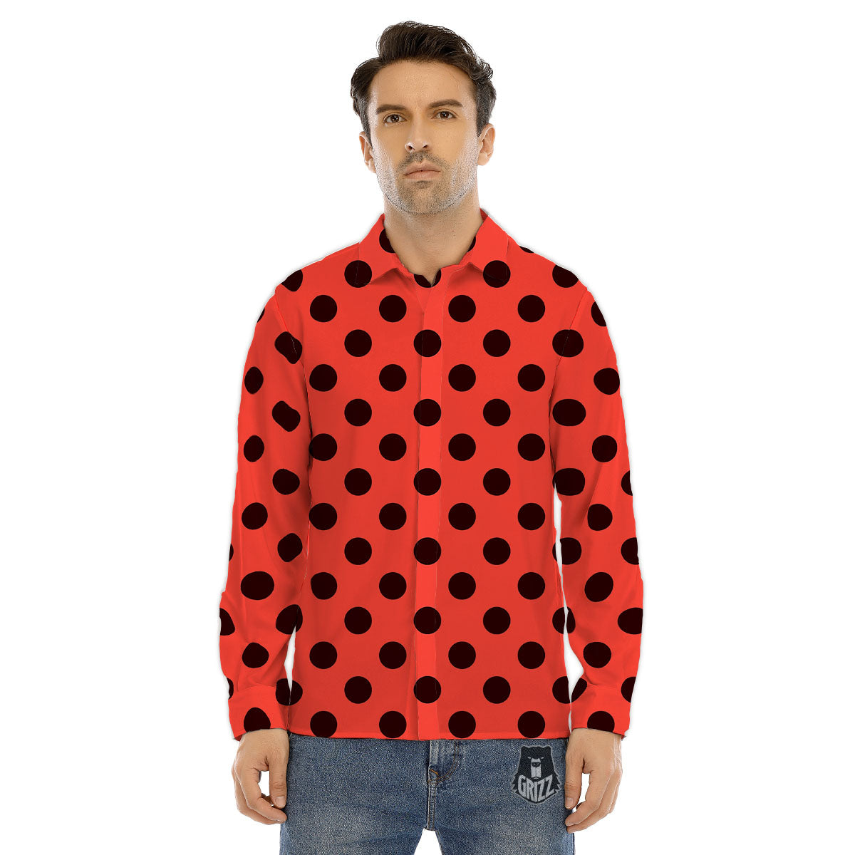 Spots Ladybug Print Pattern Men's Dress Shirts-grizzshop