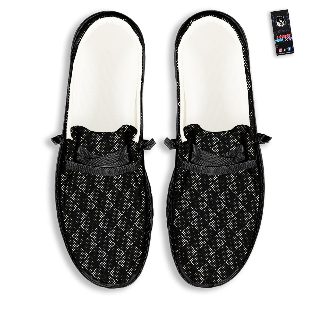 Square Dot Geometric Print Pattern Black Loafers-grizzshop